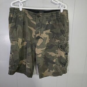 Fox Racing Cargo Shorts Mens 34 Green Camo Embroidered Logo Heritage Forged